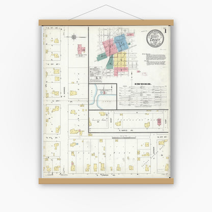 Old map wall art mockup — magnetic wood frame on white wall — Sanborn Fire Insurance Map from Casey, Clark County, Illinois (1912) - Complete Map Set