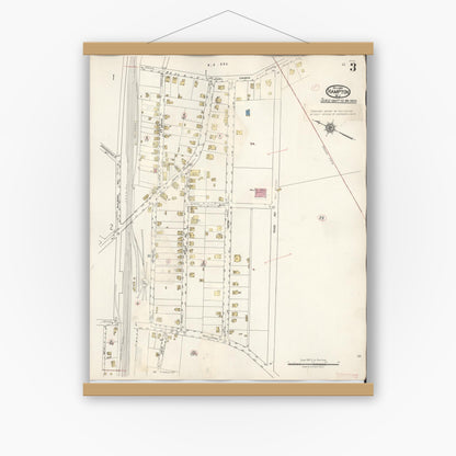 Old map wall art mockup — magnetic wood frame on white wall — Sanborn Fire Insurance Map from Hampton, Hunterdon County, New Jersey (1936), Sheet #0003