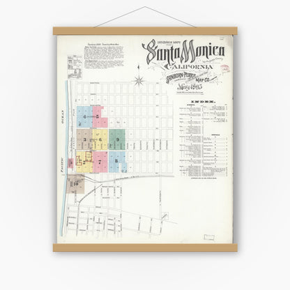 Old map wall art mockup — magnetic wood frame on white wall — Sanborn Fire Insurance Map from Santa Monica, Los Angeles County, California (1895) - Complete Map Set