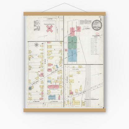 Old map wall art mockup — magnetic wood frame on white wall — Sanborn Fire Insurance Map from Hummelstown, Dauphin County, Pennsylvania (1895) - Complete Map Set
