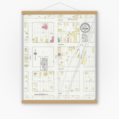 Old map wall art mockup — magnetic wood frame on white wall — Sanborn Fire Insurance Map from Chatham, Sangamon County, Illinois (1917), Sheet #0001