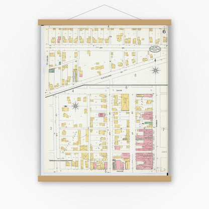 Old map wall art mockup — magnetic wood frame on white wall — Sanborn Fire Insurance Map from Ashland, Ashland County, Ohio (1904), Sheet #0006