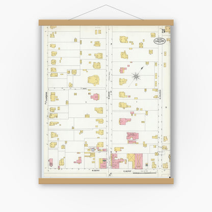 Old map wall art mockup — magnetic wood frame on white wall — Sanborn Fire Insurance Map from Concord, Cabarrus County, North Carolina (1902), Sheet #0003