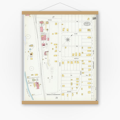 Old map wall art mockup — magnetic wood frame on white wall — Sanborn Fire Insurance Map from Warren, Warren County, Pennsylvania (1904), Sheet #0028