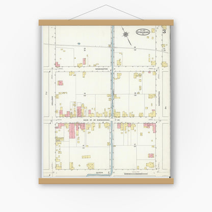 Old map wall art mockup — magnetic wood frame on white wall — Sanborn Fire Insurance Map from Strasburg, Shenandoah County, Virginia (1915), Sheet #0003