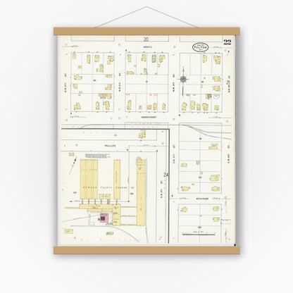 Old map wall art mockup — magnetic wood frame on white wall — Sanborn Fire Insurance Map from Fulton, Oswego County, New York (1911), Sheet #0022