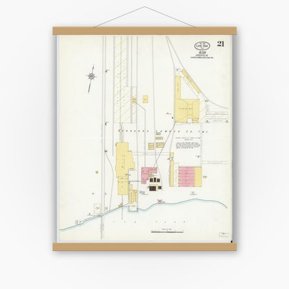 Old map wall art mockup — magnetic wood frame on white wall — Sanborn Fire Insurance Map from Live Oak, Suwanee County, Florida (1912), Sheet #0021