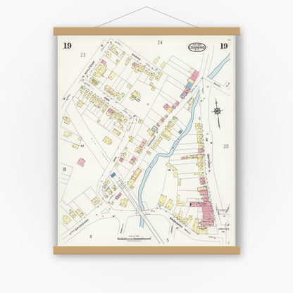 Old map wall art mockup — magnetic wood frame on white wall — Sanborn Fire Insurance Map from Ossining, Westchester County, New York (1924), Sheet #0019
