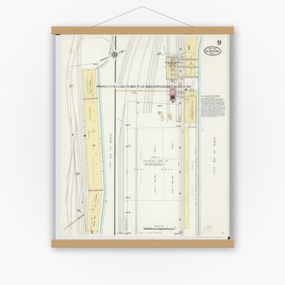 Old map wall art mockup — magnetic wood frame on white wall — Sanborn Fire Insurance Map from Gladstone, Delta County, Michigan (1913), Sheet #0009