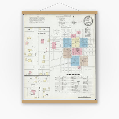 Old map wall art mockup — magnetic wood frame on white wall — Sanborn Fire Insurance Map from Canton, Fulton County, Illinois (1891) - Complete Map Set