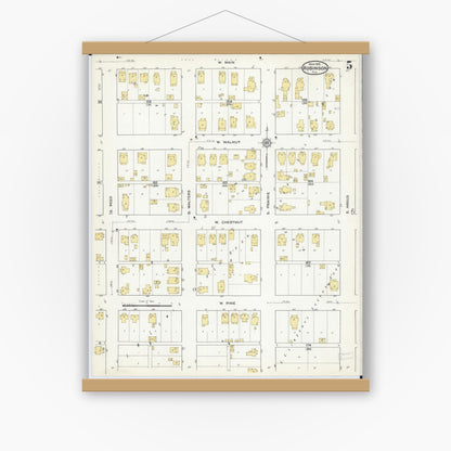 Old map wall art mockup — magnetic wood frame on white wall — Sanborn Fire Insurance Map from Robinson, Crawford County, Illinois (1916), Sheet #0005