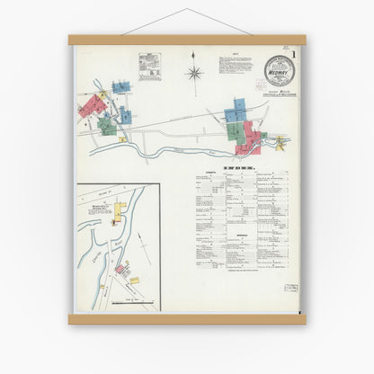 Old map wall art mockup — magnetic wood frame on white wall — Sanborn Fire Insurance Map from Medway, Norfolk County, Massachusetts (1903), Sheet #0001