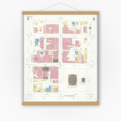 Old map wall art mockup — magnetic wood frame on white wall — Sanborn Fire Insurance Map from Wilmington, Clinton County, Ohio (1933), Sheet #0002