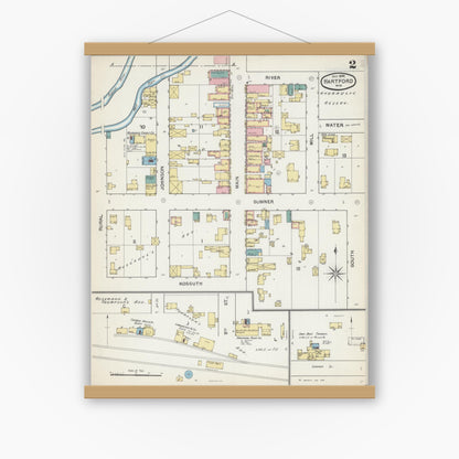 Old map wall art mockup — magnetic wood frame on white wall — Sanborn Fire Insurance Map from Hartford, Washington County, Wisconsin (1892), Sheet #0002