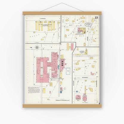 Old map wall art mockup — magnetic wood frame on white wall — Sanborn Fire Insurance Map from Dixon, Lee County, Illinois (1902), Sheet #0013