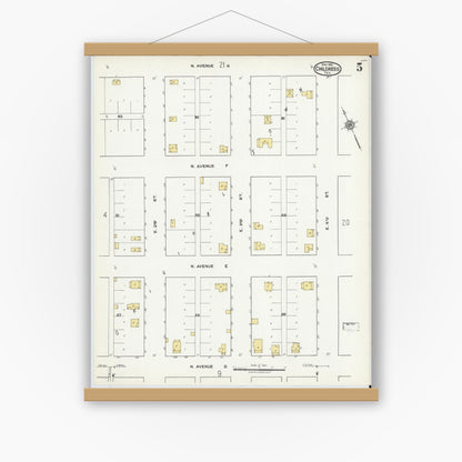 Old map wall art mockup — magnetic wood frame on white wall — Sanborn Fire Insurance Map from Childress, Childress County, Texas (1921), Sheet #0005