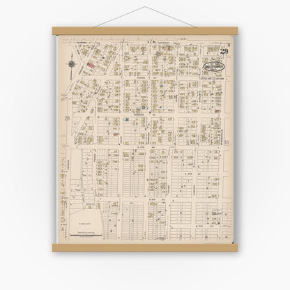 Old map wall art mockup — magnetic wood frame on white wall — Sanborn Fire Insurance Map from Sault Sainte Marie, Chippewa County, Michigan (1922), Sheet #0029