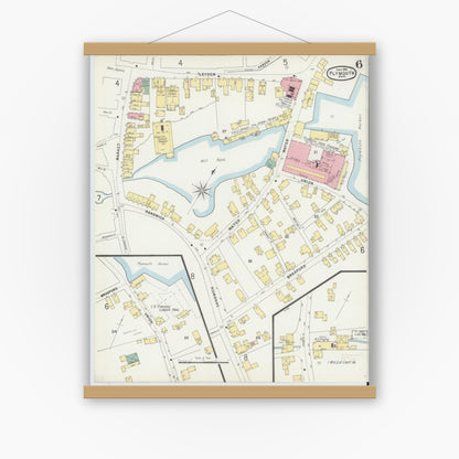 Old map wall art mockup — magnetic wood frame on white wall — Sanborn Fire Insurance Map from Plymouth, Plymouth County, Massachusetts (1896), Sheet #0006