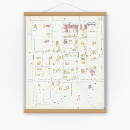 Old map wall art mockup — magnetic wood frame on white wall — Sanborn Fire Insurance Map from Chandlerville, Cass County, Illinois (1900), Sheet #0004