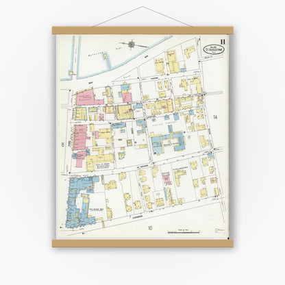 Old map wall art mockup — magnetic wood frame on white wall — Sanborn Fire Insurance Map from Saint Augustine, Saint John's County, Florida (1910), Sheet #0011