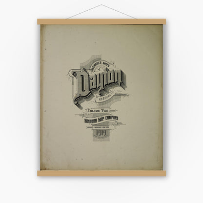 Old map wall art mockup — magnetic wood frame on white wall — Sanborn Fire Insurance Map from Dayton, Montgomery County, Ohio (1919), Sheet #0001