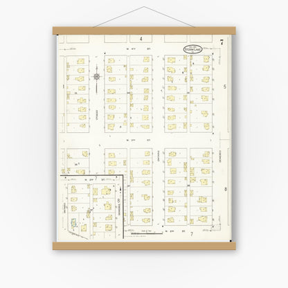 Old map wall art mockup — magnetic wood frame on white wall — Sanborn Fire Insurance Map from Storm Lake, Buena Vista County, Iowa (1914), Sheet #0007