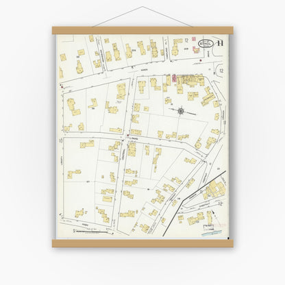 Old map wall art mockup — magnetic wood frame on white wall — Sanborn Fire Insurance Map from Athol, Worcester County, Massachusetts (1917), Sheet #0011
