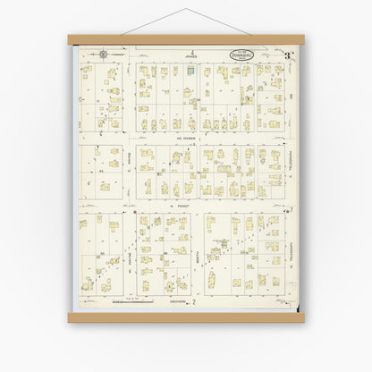 Old map wall art mockup — magnetic wood frame on white wall — Sanborn Fire Insurance Map from Dowagiac, Cass County, Michigan (1913), Sheet #0003