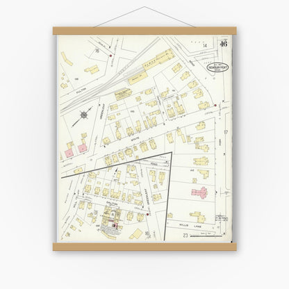 Old map wall art mockup — magnetic wood frame on white wall — Sanborn Fire Insurance Map from Newburyport, Essex County, Massachusetts (1914), Sheet #0016