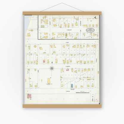 Old map wall art mockup — magnetic wood frame on white wall — Sanborn Fire Insurance Map from Carbondale, Jackson County, Illinois (1906), Sheet #0004