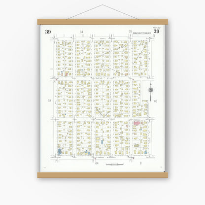 Old map wall art mockup — magnetic wood frame on white wall — Sanborn Fire Insurance Map from Beloit, Rock County, Wisconsin (1939), Sheet #0039