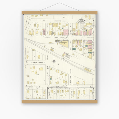 Old map wall art mockup — magnetic wood frame on white wall — Sanborn Fire Insurance Map from Melrose, Stearns County, Minnesota (1909), Sheet #0003