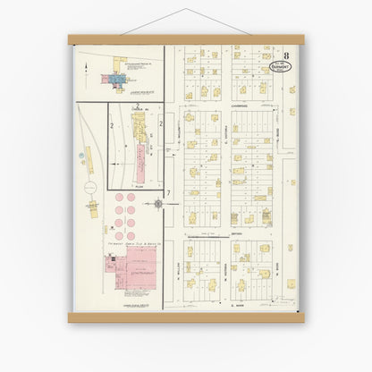 Old map wall art mockup — magnetic wood frame on white wall — Sanborn Fire Insurance Map from Fairmont, Martin County, Minnesota (1911), Sheet #0008