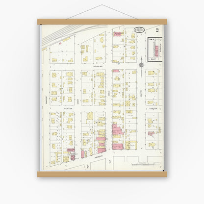 Old map wall art mockup — magnetic wood frame on white wall — Sanborn Fire Insurance Map from Seneca, La Salle County, Illinois (1913), Sheet #0002