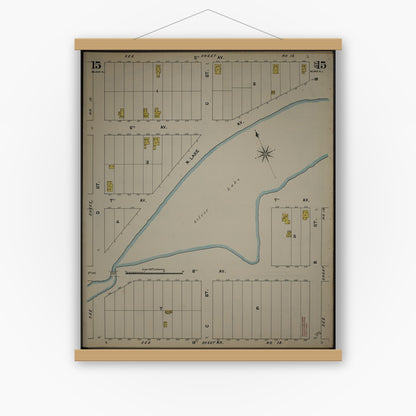 Old map wall art mockup — magnetic wood frame on white wall — Sanborn Fire Insurance Map from New Jersey Coast, New Jersey Coast, New Jersey (1890), Sheet #0015