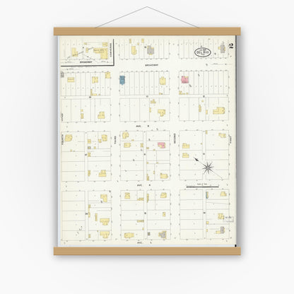 Old map wall art mockup — magnetic wood frame on white wall — Sanborn Fire Insurance Map from Del Rio, Val Verde County, Texas (1909), Sheet #0002