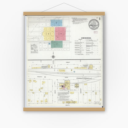 Old map wall art mockup — magnetic wood frame on white wall — Sanborn Fire Insurance Map from Janesville, Waseca County, Minnesota (1910) - Complete Map Set
