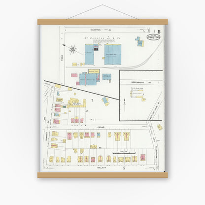 Old map wall art mockup — magnetic wood frame on white wall — Sanborn Fire Insurance Map from Jenkintown, Montgomery County, Pennsylvania (1909), Sheet #0008