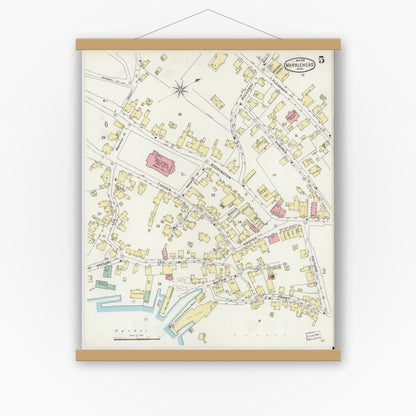 Old map wall art mockup — magnetic wood frame on white wall — Sanborn Fire Insurance Map from Marblehead, Essex County, Massachusetts (1896), Sheet #0005