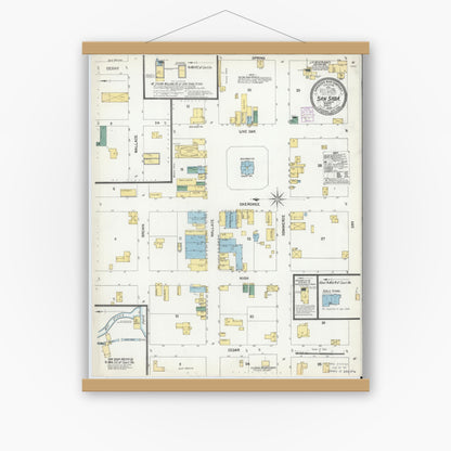 Old map wall art mockup — magnetic wood frame on white wall — Sanborn Fire Insurance Map from San Saba, San Saba County, Texas (1902), Sheet #0001