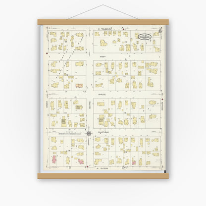 Old map wall art mockup — magnetic wood frame on white wall — Sanborn Fire Insurance Map from Dowagiac, Cass County, Michigan (1913), Sheet #0006