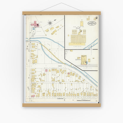 Old map wall art mockup — magnetic wood frame on white wall — Sanborn Fire Insurance Map from Middletown, Butler County, Ohio (1907), Sheet #0002