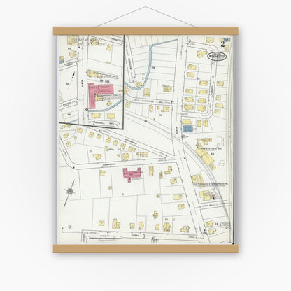 Old map wall art mockup — magnetic wood frame on white wall — Sanborn Fire Insurance Map from Winchester, Middlesex County, Massachusetts (1921), Sheet #0002