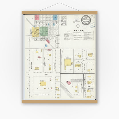 Old map wall art mockup — magnetic wood frame on white wall — Sanborn Fire Insurance Map from Pleasant Hill, Cass County, Missouri (1898) - Complete Map Set