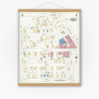 Old map wall art mockup — magnetic wood frame on white wall — Sanborn Fire Insurance Map from Birmingham, Oakland County, Michigan (1926), Sheet #0002