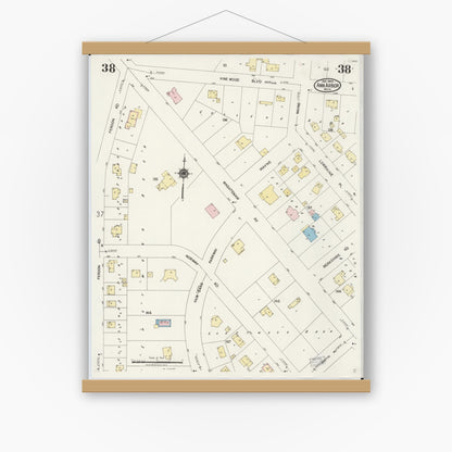 Old map wall art mockup — magnetic wood frame on white wall — Sanborn Fire Insurance Map from Ann Arbor, Washtenaw County, Michigan (1925), Sheet #0038