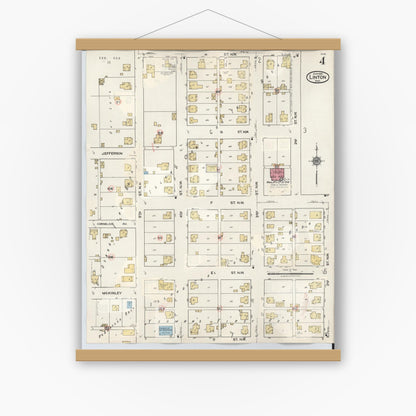 Old map wall art mockup — magnetic wood frame on white wall — Sanborn Fire Insurance Map from Linton, Greene County, Indiana (1948), Sheet #0004