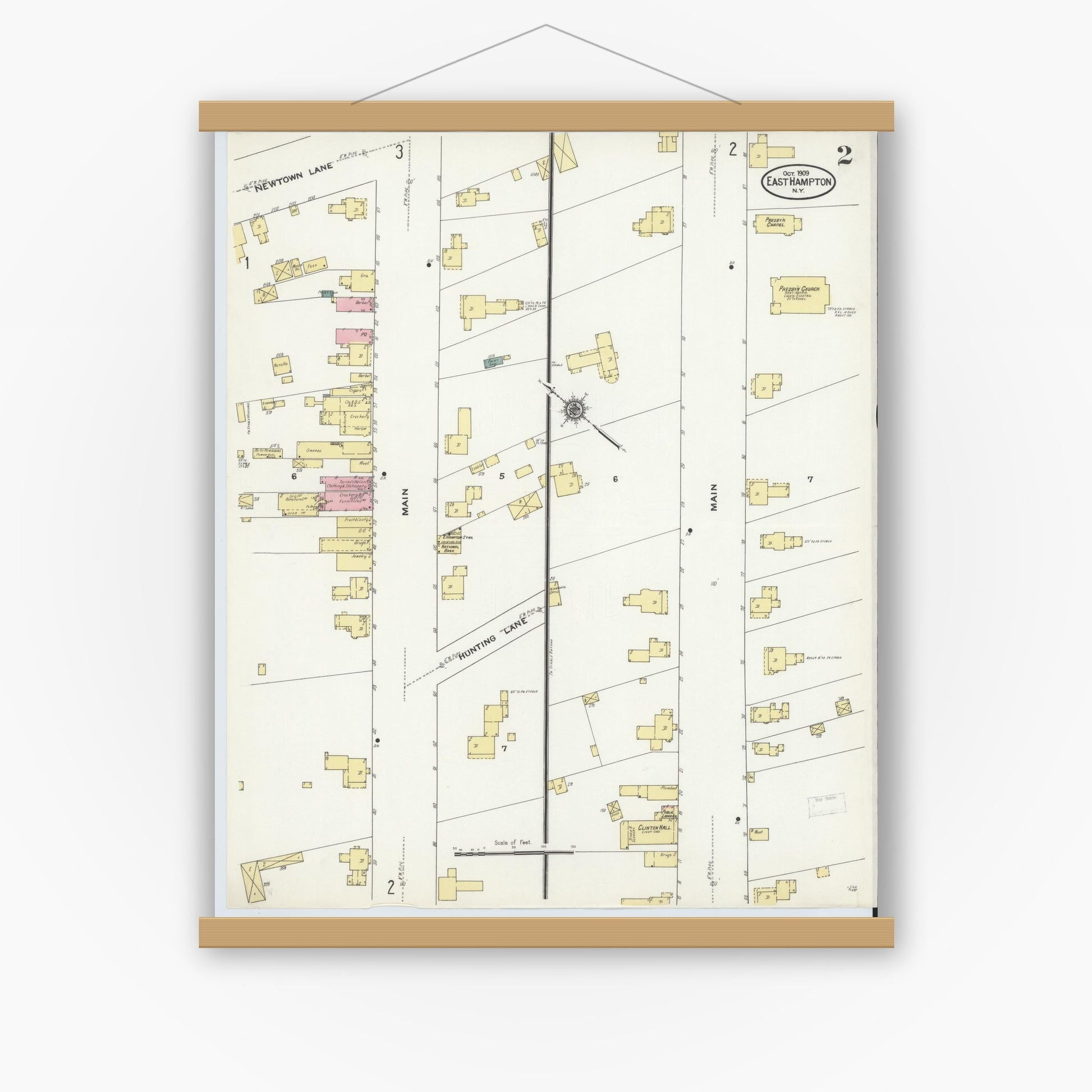 Old map wall art mockup — magnetic wood frame on white wall — Sanborn Fire Insurance Map from Easthampton, Suffolk County, New York (1909), Sheet #0002