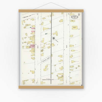 Old map wall art mockup — magnetic wood frame on white wall — Sanborn Fire Insurance Map from Easthampton, Suffolk County, New York (1909), Sheet #0002