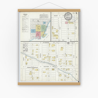 Old map wall art mockup — magnetic wood frame on white wall — Sanborn Fire Insurance Map from Bayfield, Bayfield County, Wisconsin (1898) - Complete Map Set